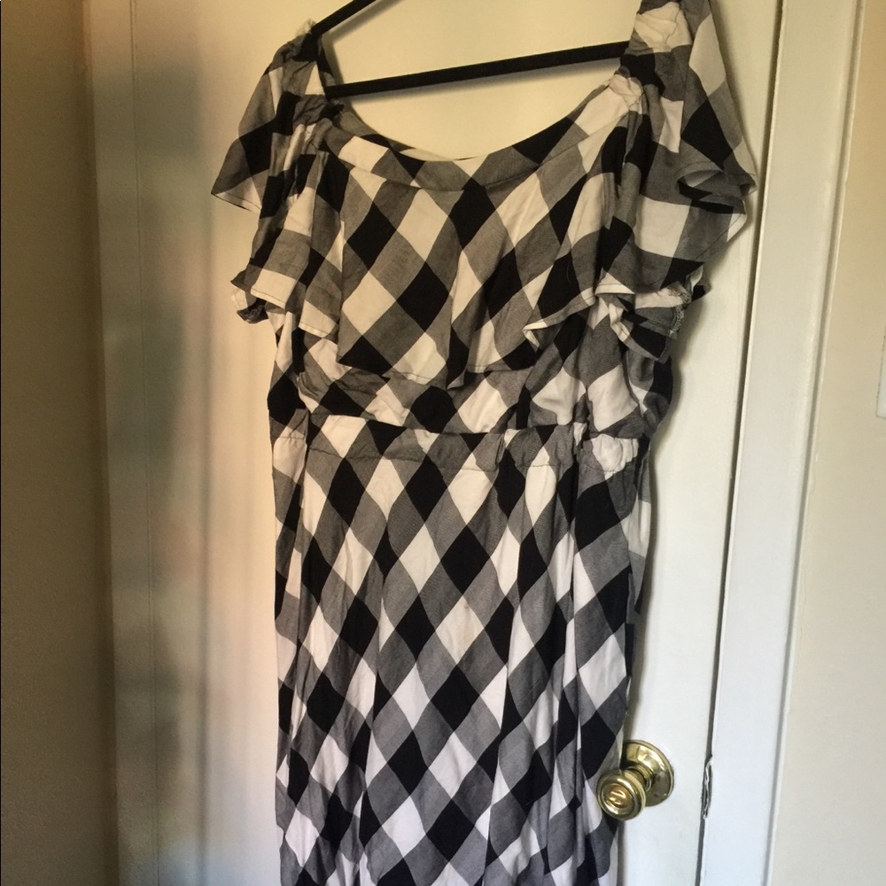 Off Shoulder Checkered Dress